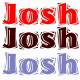 Animated sequence showing multiple views of a person with curly hair, including text 'Josh' repeated in red, brown, and blue lettering.