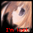 A pixelated anime-style character with brown hair and a black background, displaying red text phrases in a