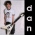 A pixelated image of a person holding an electric guitar, with vertical text reading 'dan' and 'rad' on black bars.