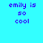 Pixelated text 'emily is so cool' on cyan background with green rectangular overlays shifting position across frames.