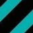 Pixelated text on a diagonal striped background with alternating cyan and black stripes.