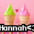 Two pixelated ice cream cones with smiling faces, one green and one pink, on a pink background with a small red heart between them and the text 'Hannah' at the bottom.