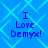 Blue background with light blue geometric lines and four identical text blocks reading "I Love Demyx!" in dark blue pixelated font.