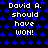 Static pixel art image with repeated text 'David A. should have won!' on a black background covered in blue stars.