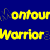 Yellow text on blue background displays repeated 'Montour Warriors' variations with pixelated lettering and partial character overlaps.