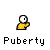 Pixel art character in yellow shirt with white circular head, multiple poses including waving and speech bubble text "HELL YEA!!!" on gray background.