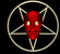 Red skull with glowing eyes inside a pentagram within a circle, rotating through multiple angles against black background.
