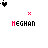 Animated pixel art displays 'MEGHAN' text with shifting colors and scattered heart/symbol effects