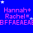 Blue background with repeated pink text 'Hannah+ Rachel=' and pixelated stars, featuring a gray rectangle in the bottom-right corner.