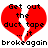 A static contact sheet of two identical animated frames showing a red broken heart with text overlay and bottom caption.