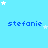 Blue background with repeated 'stefanie' text and scattered white stars, some of which move across the frame.