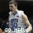 Pixelated image of a person in a white basketball jersey with blue accents, standing against dark background with text "GO HEELS" at bottom.