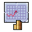 Pixel art icon showing a light blue grid with purple lines, red checkmark path, and brown-and-yellow striped block below.