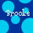 Blue background with light blue circles and white text reading 'Brooke' in pixelated font.