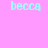 Pixelated light blue text 'becca' repeated across a pink background with purple rectangular blocks in a pattern