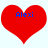 Two red heart shapes with blue text 'Alexi' centered on each, displayed side-by-side on a white background.