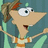 Pixelated cartoon character with brown hair tied back, white eyes, and orange-and-white striped shirt, arms raised against teal background.