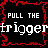 A 48x48 pixel animated buddy icon featuring a red and black glitchy design with the text "PULL THE trigger" in white, displayed across multiple frames of an animation contact sheet.