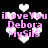 Animated icon with pink text and white hearts on black background, repeating 'iLoveYou Debora MySiis' in two