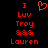 Red pixelated text and a heart symbol on a black background, with identical text on both sides of the heart.