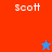 A split-screen icon with red and blue sections on the left, purple background on the right, white text 'scott' in each section, a blue star above a red star.