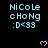 Pixelated text 'NiCoLe cHoNg :D<33' repeated across a black background with pink heart symbols, showing animation changes in heart positions.