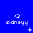 Blue background with repeated white text 'sidneyy' and '<3' symbols, each paired with a distinct small animated symbol.