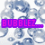 Pixelated blue bubbles on white background with text overlays in purple and green.