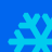 Four cyan snowflake icons arranged in a on solid blue background, each with distinct branching patterns