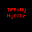 Red pixelated text "TiFFaMy HyCOLE" appears on black background with peach-colored rectangular overlays in various positions.