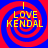 Four identical display yellow text 'I LOVE KENDAL' over red and blue spiral backgrounds with pixelated edges