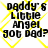 Yellow diamond lattice background with black text reading "paddy's little angel got pad?" in four identical quadrants.
