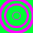 Four sets of concentric pink circles on a bright green background, each set containing four rings with a small square center.