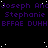 Purple text repeats 'Joseph Anc', 'Stephanie', 'EFFAE', 'DUHH' on black background with white dots; gray rectangle in bottom-right corner.