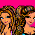 Pixel art contact sheet showing two female characters in various poses with pink background and text "Britt & Nicole BFF".