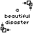 Pixel art icon with repeating text and geometric shapes in black and white, showing animation of small square elements shifting position across frames.