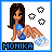 Pixel art contact sheet showing two frames of an animated AIM buddy icon featuring a cartoon woman in blue bikini top and shorts with white sneakers, stars changing from black outline to solid blue between frames.