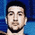 Pixelated static image of a person's face with dark hair and beard against blue background, likely an AOL Instant Messenger buddy icon from early 2000s.