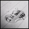 A grayscale icon shows a heart-shaped puddle with text inside, surrounded by three small circular water droplets on a lined background.