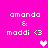 Pixelated text and heart symbols on a bright pink background with two distinct heart colors.