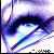 A pixelated abstract composition of layered blue and purple shapes with a central bright white area, set against a light background.