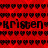 Red background with repeating black heart patterns and two horizontal of black text reading "kristen" with a heart symbol between the words