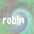 Pixelated static icon with white text "robin" over a blurred multicolored background featuring green, blue, and purple hues.