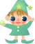 Pixelated character in green wizard attire holding a glowing sphere that changes from green to pink between frames.