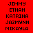 Red background with black pixelated text listing names in three , some highlighted white