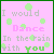 Pixelated icon with pink background, green border, and scattered light-green clover shapes surrounding text reading "I would Dance In the rain With you" in gray, pink, and green lettering.