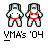 Animated contact sheet of pixel art astronaut icons with red harnesses and VMA's '04 text, including a static logo frame for Video Music Awards 8.29