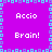 Pixelated with purple background, blue square border, and repeated white text "Accio" and "Brain!" in four quadrants