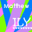 Pixelated icon with 'Matthew' and 'ILY' text over a colorful abstract background of blue, pink, green, and purple shapes.