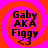 Four identical circular icons with orange spiral backgrounds display black text reading "Gaby AKA Figgy" and a small heart symbol below.